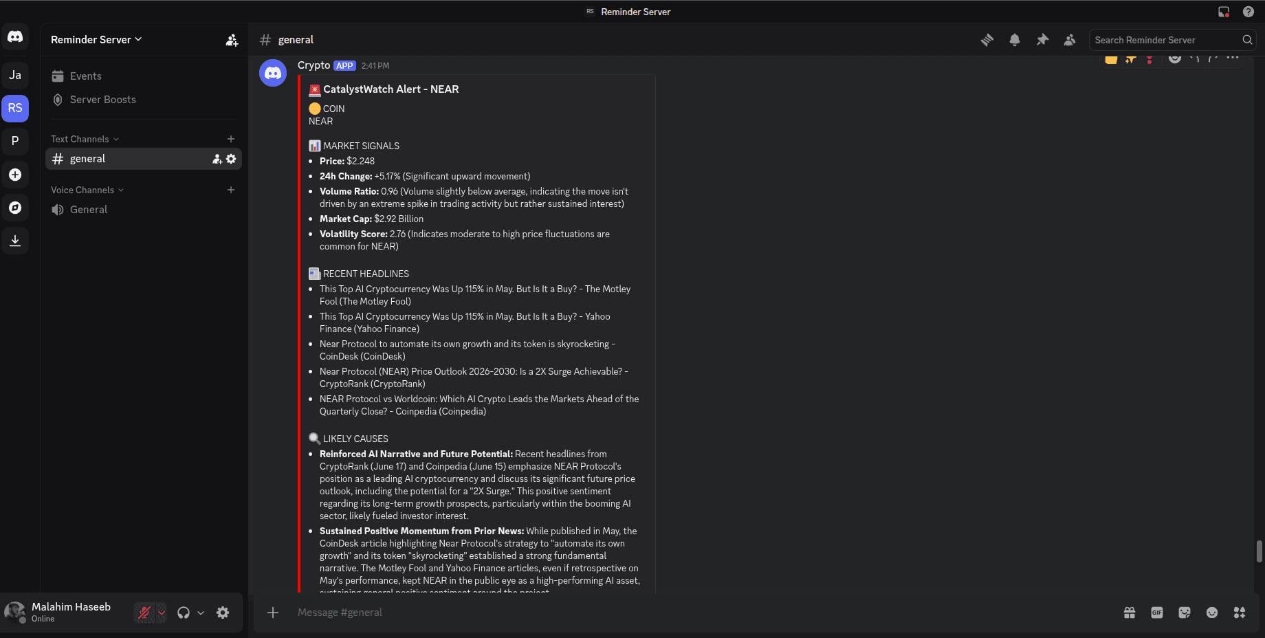 CatalystWatch: AI Agent That Explains Why Crypto Moves